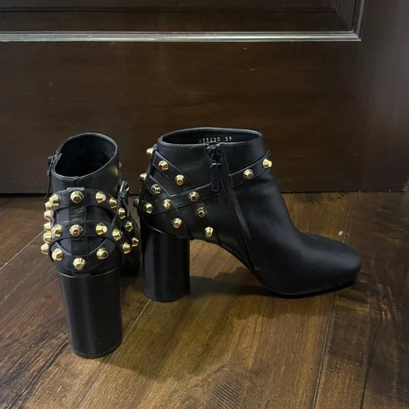 Balenciaga Black Ankle Boots with Gold Accents - Picture 1 of 5